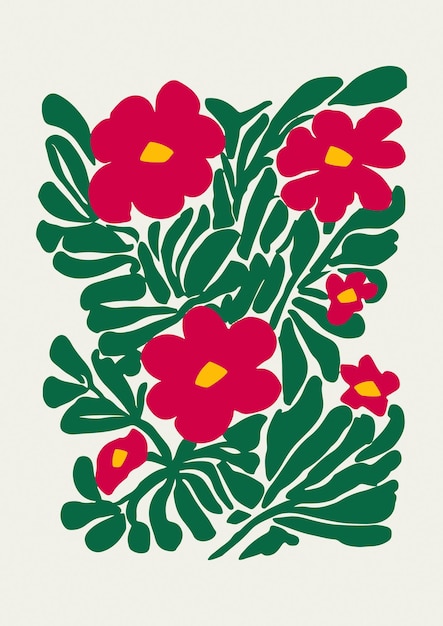 Recortes florales retro Ilustración de flores Arte botánico Mercado de flores imprimible Póster