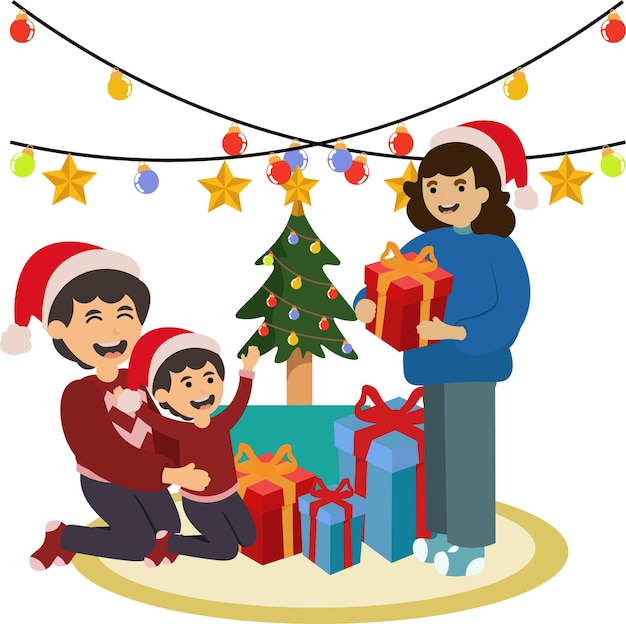 Recortes de papel Ilustración de las tomas de Navidad de la familia