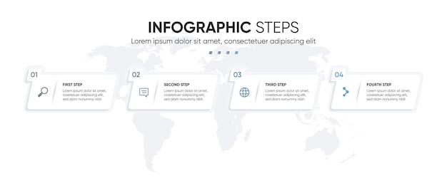 Rectángulo de infografía de presentación de 4 pasos con iconos grandes plantilla de infografía moderna y suave