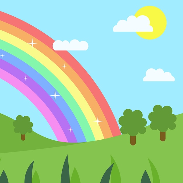 Vector rectángulo vectorial de arco iris y colinas de fondo para niños