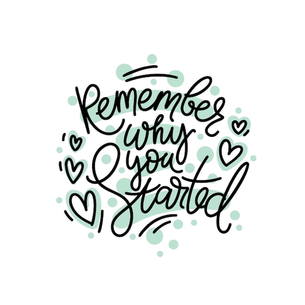 Recuerda por qué empezaste a escribir letras modernas con manchas en el fondo Diseño vectorial para pegatinas banners de tarjetas de redes sociales