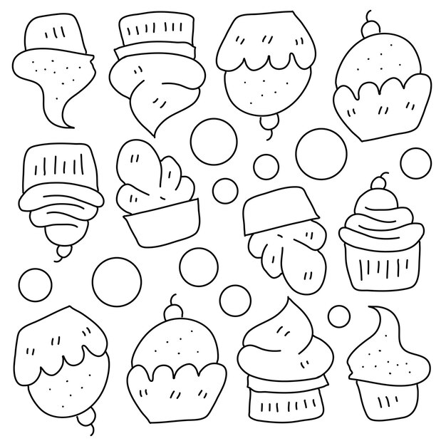 Recursos de cupcakes de panadería con estilo de línea.