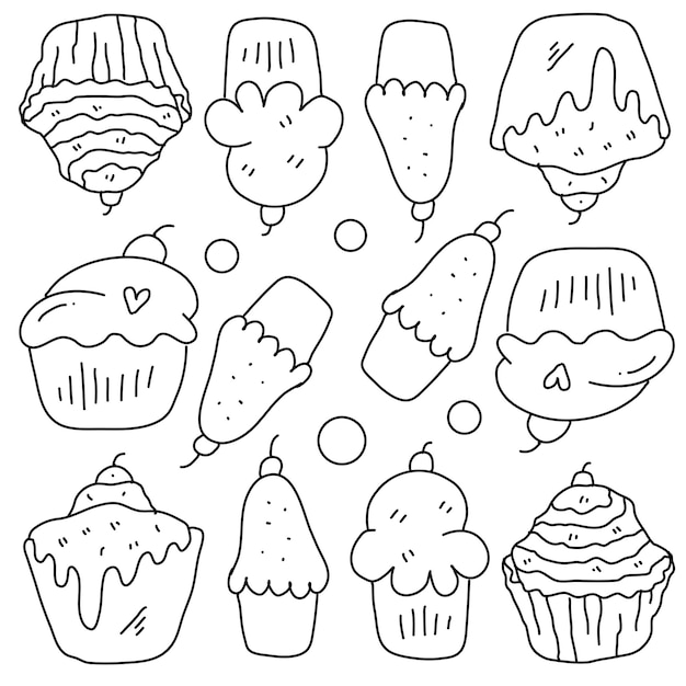 Recursos de cupcakes de panadería con estilo de línea.