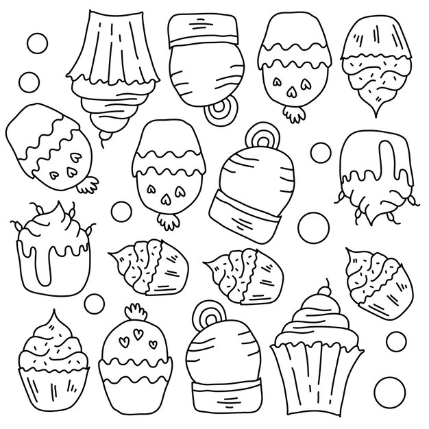 Recursos de cupcakes de panadería con estilo de línea.