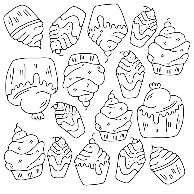 Recursos de cupcakes de panadería con estilo de línea.