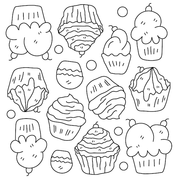 Recursos de cupcakes de panadería con estilo de línea.