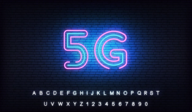 Red 5g neón. señal brillante de conexión inalámbrica a internet 5g