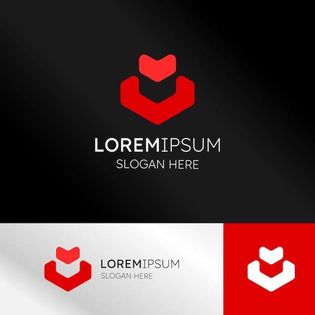 Red abstract logo with heart and arrow