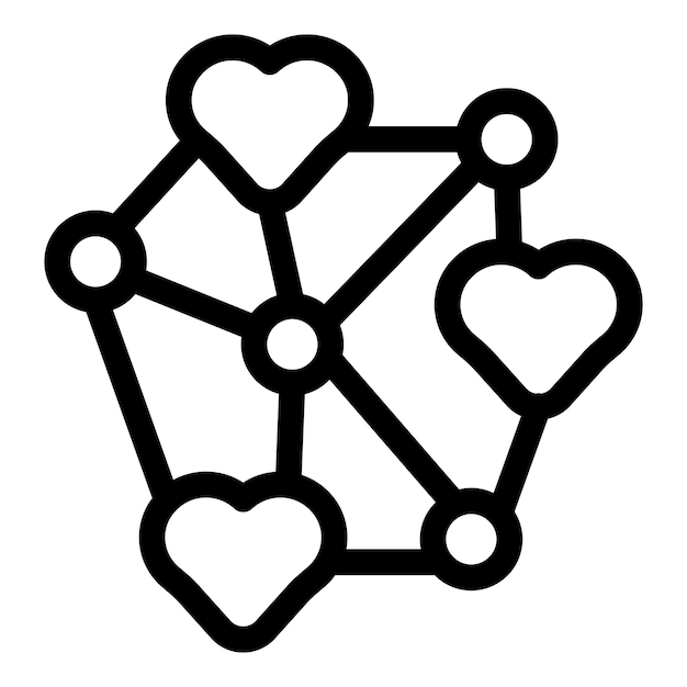 Red de amor que conecta corazones a través de líneas y nodos