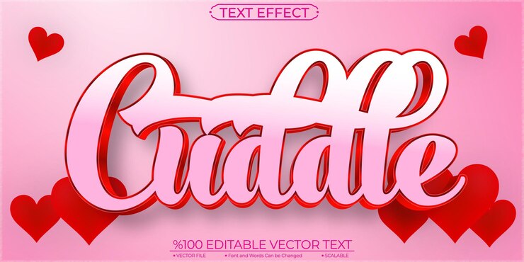 Vector red an ping soft valentina cuddle efecto de texto vectorial editable y escalable