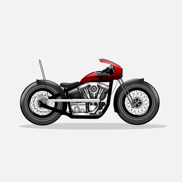 Vector red y black colored cafe bobber motocicleta personalizada con medio carenado y ruedas grandes