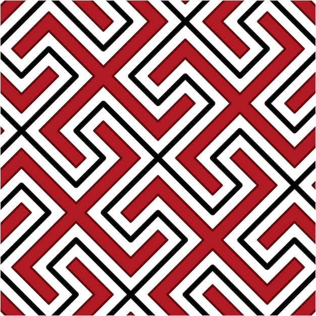 Red y Black Trojan Pattern Grid con diseño geométrico de la esvástica Ilusión de laberinto geométrica