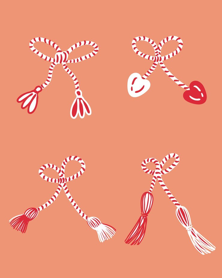Vector red y blanco martisor 1 de marzo celebración de la primavera regalo colección de clipart vectorial perfecto para pegatina de tarjeta de cartel