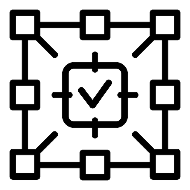Red de cadena de bloques que muestra la validación con el icono de la marca de comprobación
