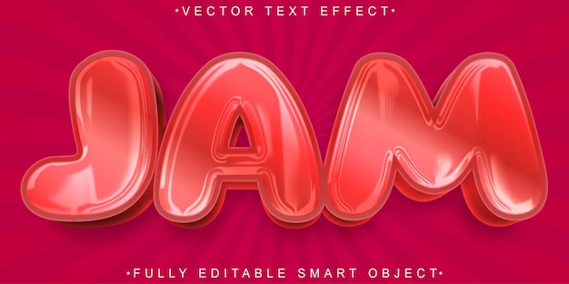 Red Cartoon Jam Vector Efecto de texto de objeto inteligente totalmente editable