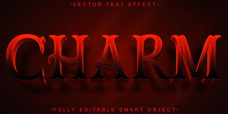 Vector red charm vector efecto de texto de objeto inteligente totalmente editable