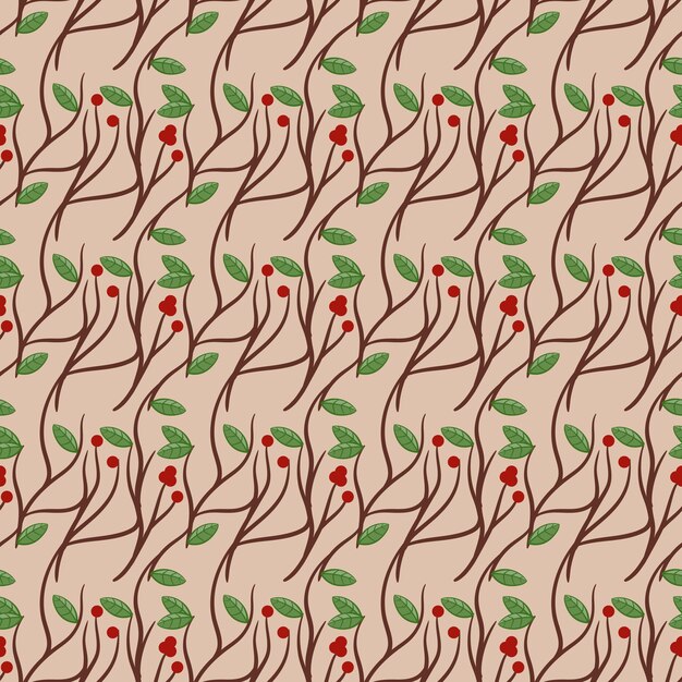 Red Cherry Branch Leaves Pattern