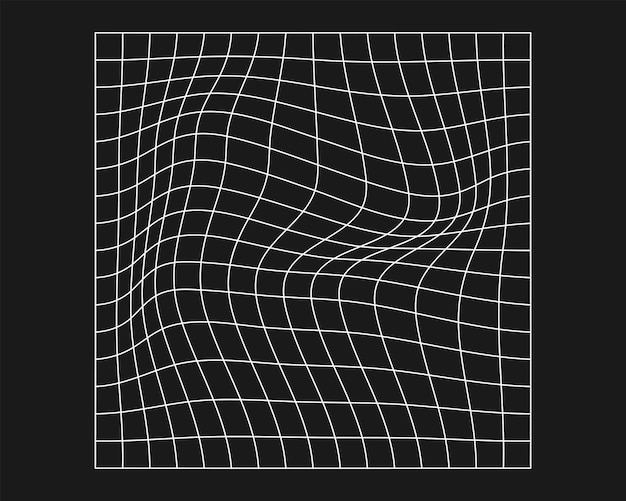 Red cibernética distorsionada elemento de geometría cibernética estilo yk malla blanca aislada sobre fondo negro