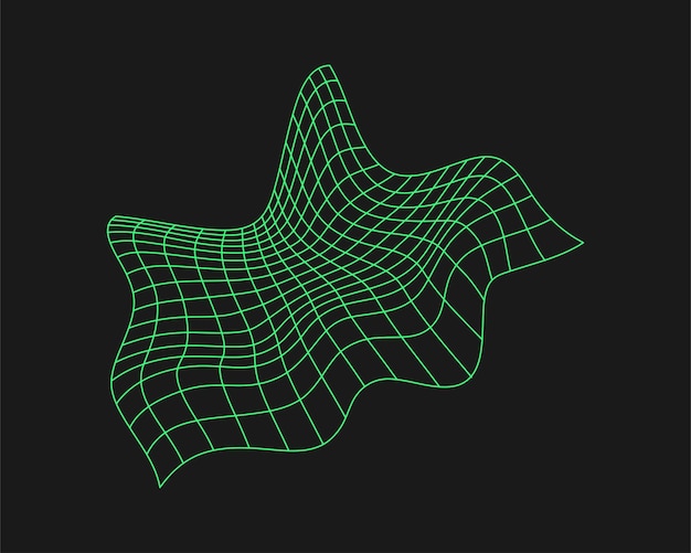 Vector red cibernética distorsionada elemento de geometría cyberpunk estilo y2k malla verde aislada sobre fondo negro