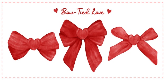 Red Coquette Valentine Bow Heart Knot Colección de acuarelas para el día de los enamorados
