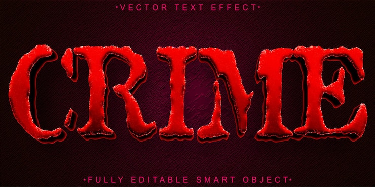 Vector red crime vector efecto de texto de objeto inteligente totalmente editable