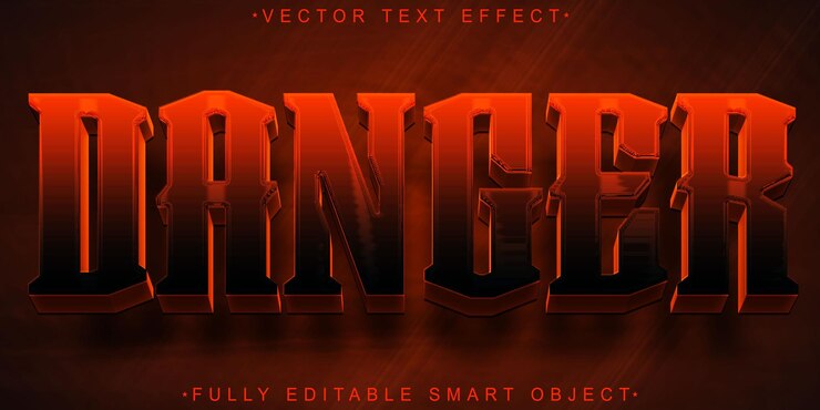 Vector red dark danger vector efecto de texto de objeto inteligente totalmente editable