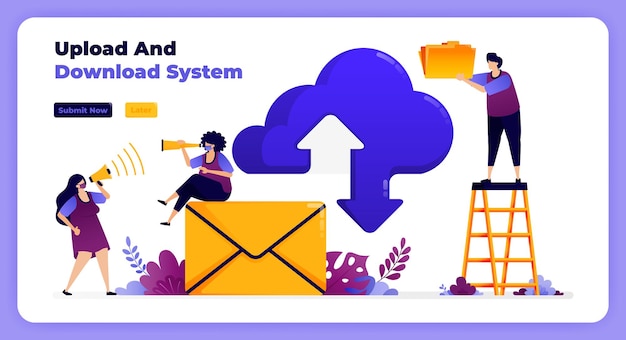 Red de descarga y carga de internet en el sistema de nube y servicios de correo electrónico.