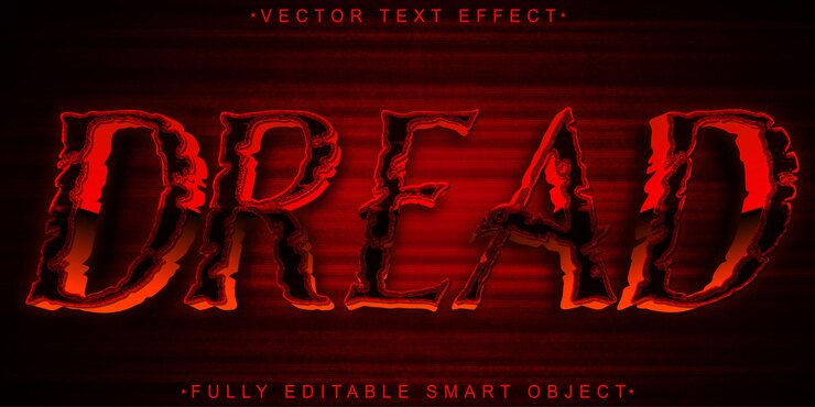 Vector red dread vector efecto de texto de objeto inteligente totalmente editable