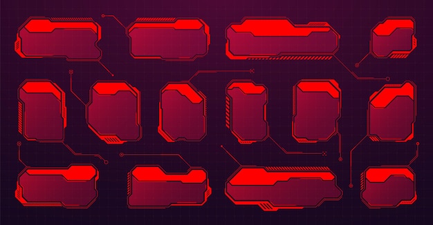 Red futurista hud o ui elementos scifi interfaz de usuario cuadros de texto llamadas cuadros de mensaje de advertencia.