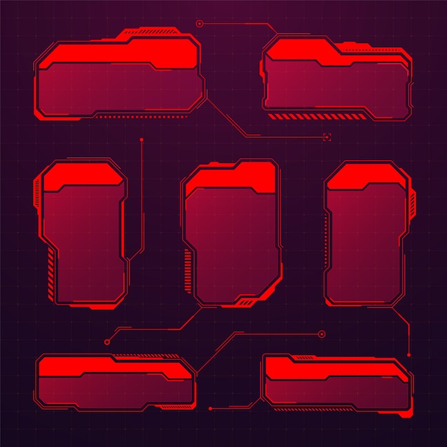 Red futurístico hud o ui elementos scifi interfaz de usuario cuadros de texto llamadas cuadros de mensaje de advertencia
