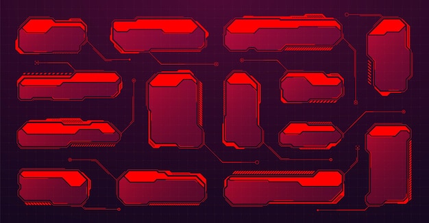 Red futurístico hud o ui elementos scifi interfaz de usuario cuadros de texto llamadas cuadros de mensaje de advertencia