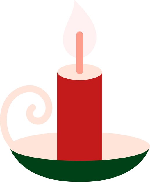 Red green pop art vela ardiente en candelabro con mango candelabro ardiente plano icono de vacaciones elemento de evento de navidad icono vectorial plano simple aislado en fondo blanco