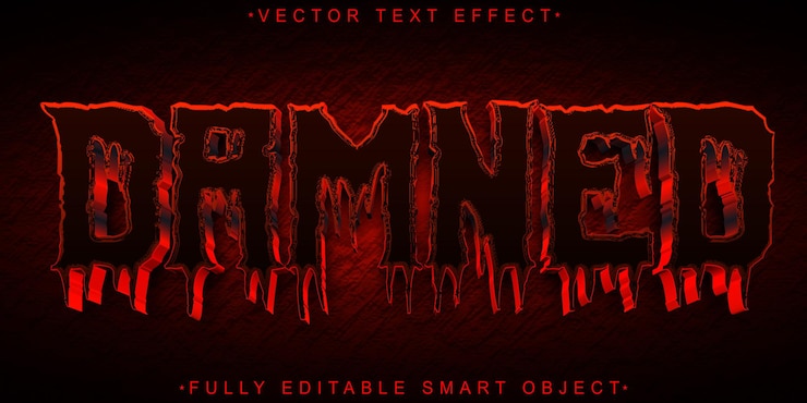 Vector red horror damned vector efecto de texto de objeto inteligente totalmente editable