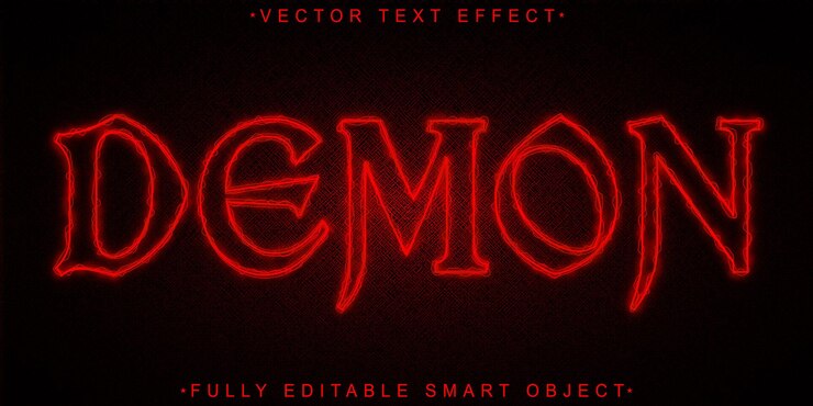 Vector red horror demon vector efecto de texto de objeto inteligente totalmente editable