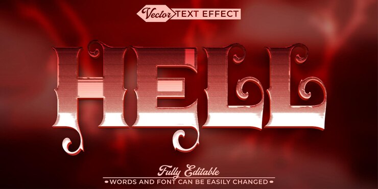 Vector red horror hell vector modelo de efectos de texto editables