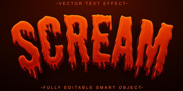 Red Horror Scream Vector Efecto de texto de objeto inteligente totalmente editable