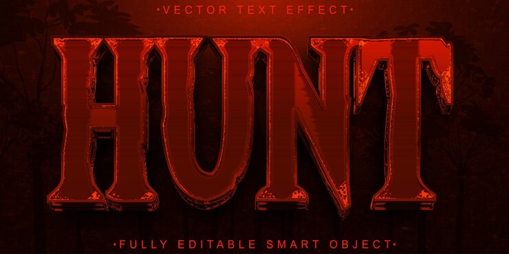 Vector red hunt wild vector efecto de texto de objeto inteligente totalmente editable