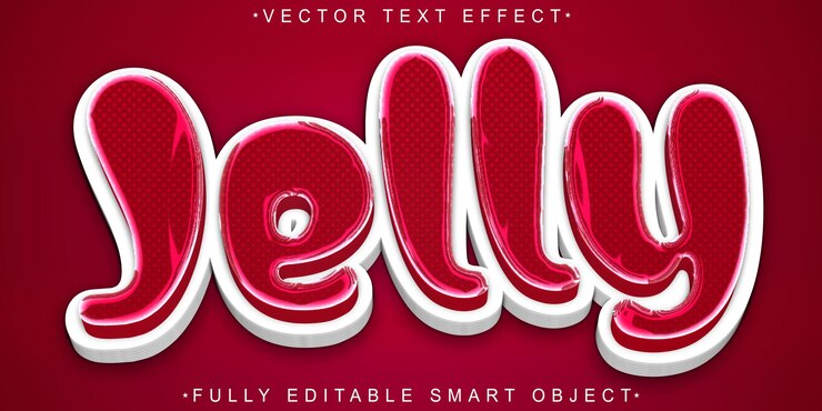 Vector red jelly gooey strawberry drop cute sweet objeto inteligente totalmente editable efecto de texto