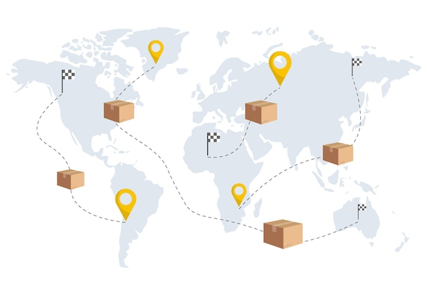Red logística global Envío mundial por transporte aéreo y marítimo Mapa mundial con movimiento de carga