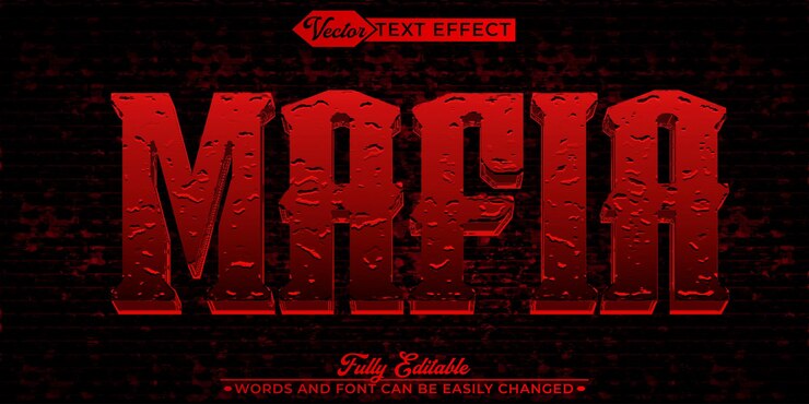 Vector red mafia vector modelo de efecto de texto editable