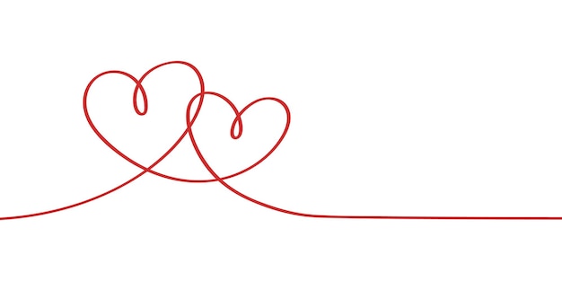 Red monoline heart banner valentines day concepto de frontera ilustración vectorial dibujada a mano