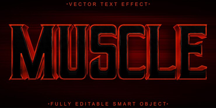 Vector red muscle gym vector efecto de texto de objeto inteligente totalmente editable