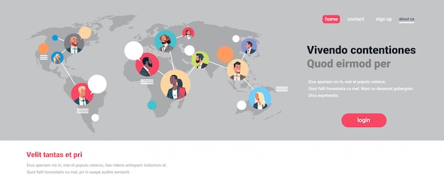 Vector red de personas mapa del mundo burbujas de chat comunicación global