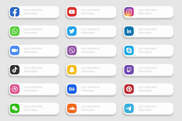 Red de redes sociales populares iconos de tercio inferior conjunto 3D aislado