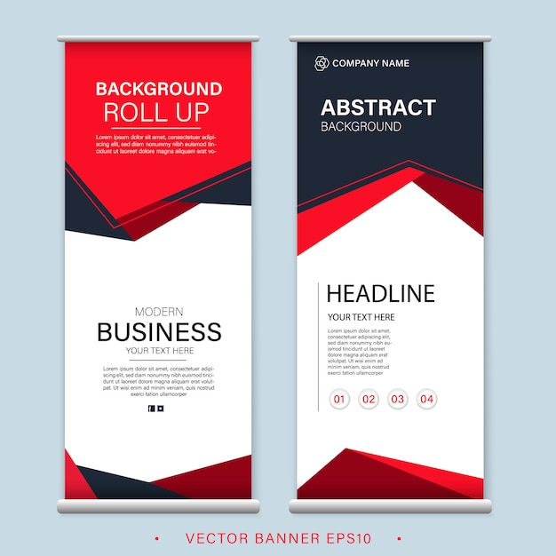 Red roll up business banner diseño vertical plantilla publicidad presentación resumen