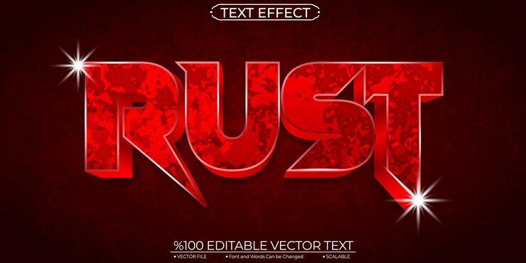 Vector red shiny light gamer rust efecto de texto vectorial editable y escalable