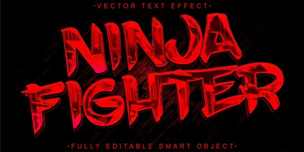 Red Shiny Ninja Fighter Vector Efecto de texto de objeto inteligente totalmente editable