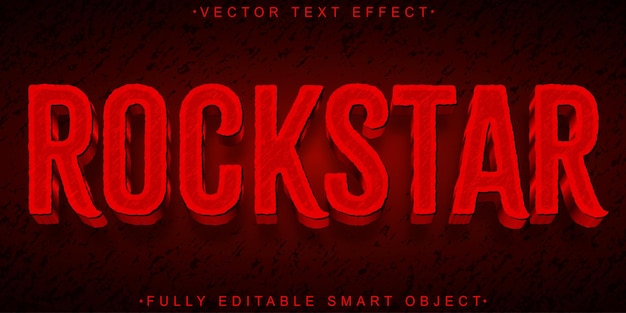 Red Shiny Rockstar Vector Efecto de texto de objeto inteligente totalmente editable