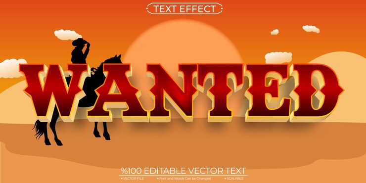 Vector red shiny wanted efecto de texto vectorial editable y escalable