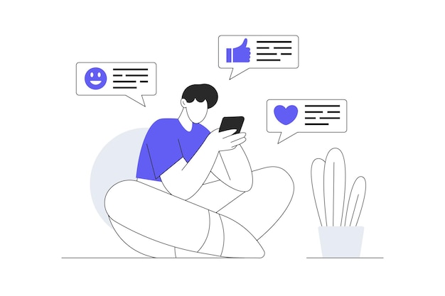 Red social Caracteres chateando y enviando mensajes en aplicaciones móviles navegando por la fuente de noticias haciendo publicaciones